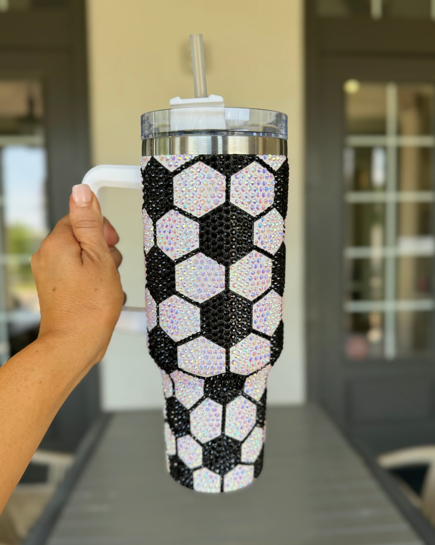 Pre-Order: Crystal "All Over" Soccer Ball Pattern 40 Oz. Tumbler (Ships Approx. 7/15) - Live Love Gameday®