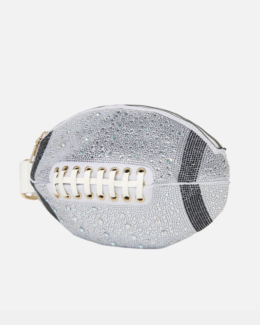 White Sideline Shine Bling-Studded FOOTBALL Crossbody/Fanny Pack (Ships 10/25)