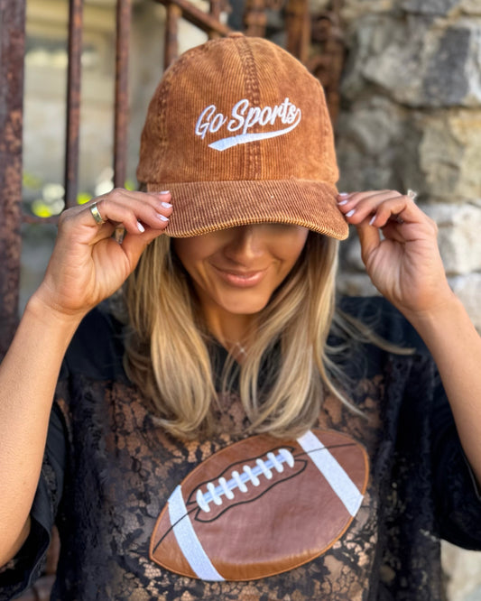 Brown Gameday Go Sports Embroidered Corduroy Cap