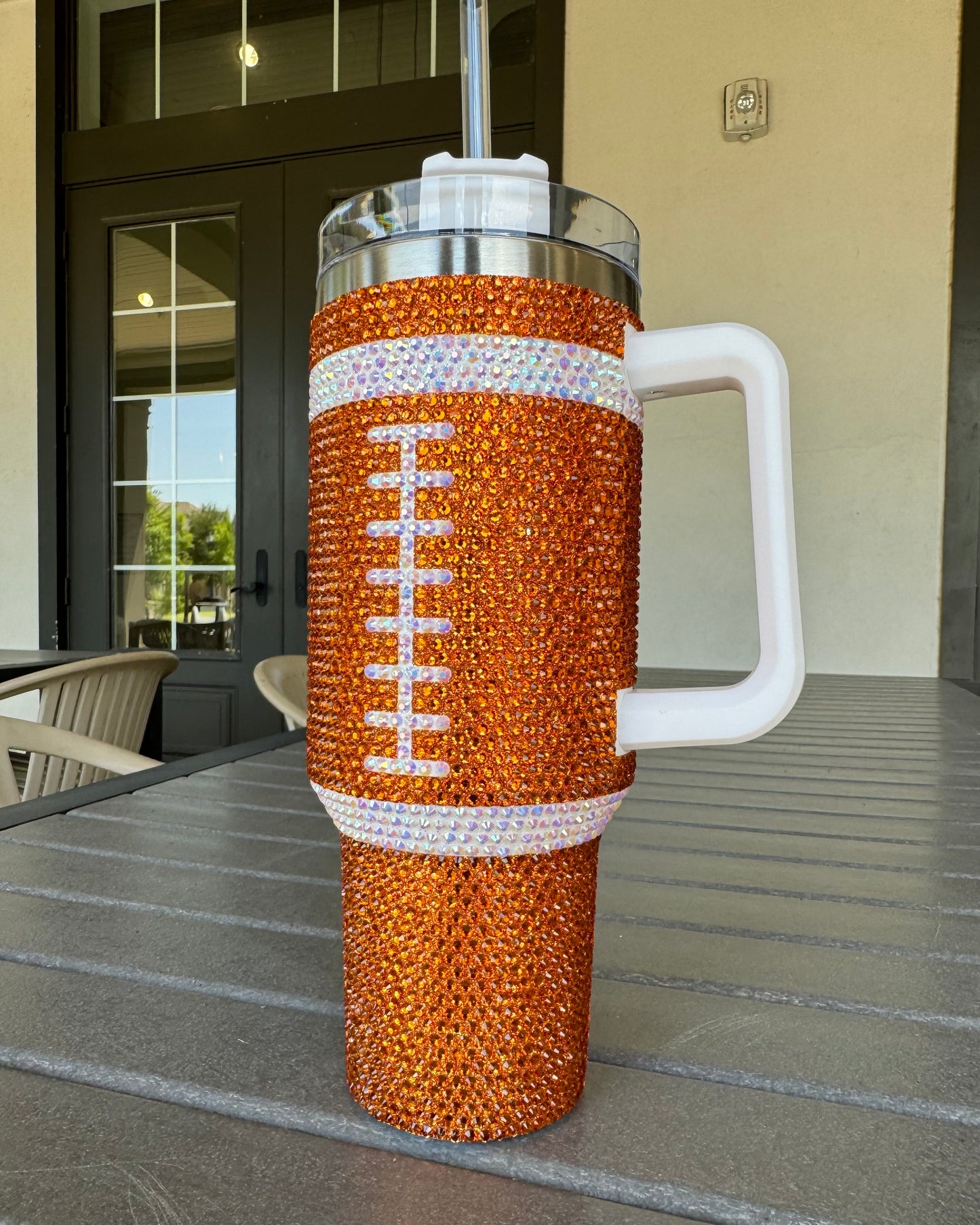 Pre-Order: Crystal ORANGE "Team Spirit" FOOTBALL 40 Oz. Tumbler (Ships Approx. 7/15) - Live Love Gameday®