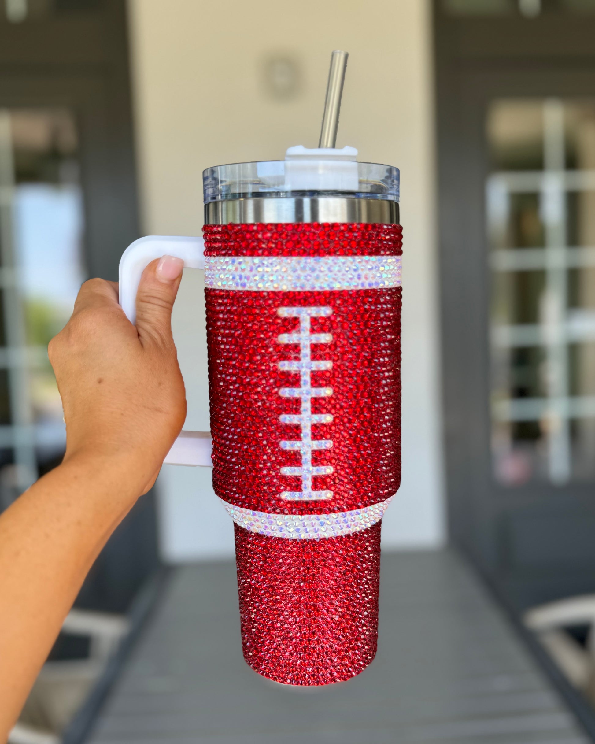 Pre-Order: Crystal RED "Team Spirit" FOOTBALL 40 Oz. Tumbler (Ships Approx. 7/15) - Live Love Gameday®