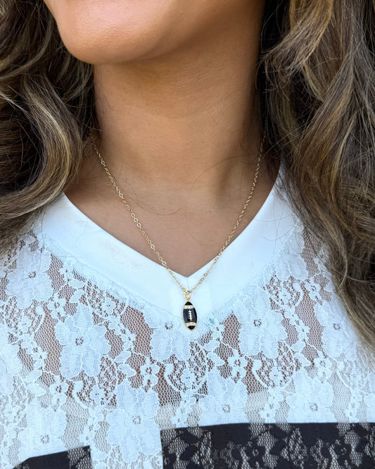 Black 18K Gold Micro-Pave Dainty FOOTBALL Necklace