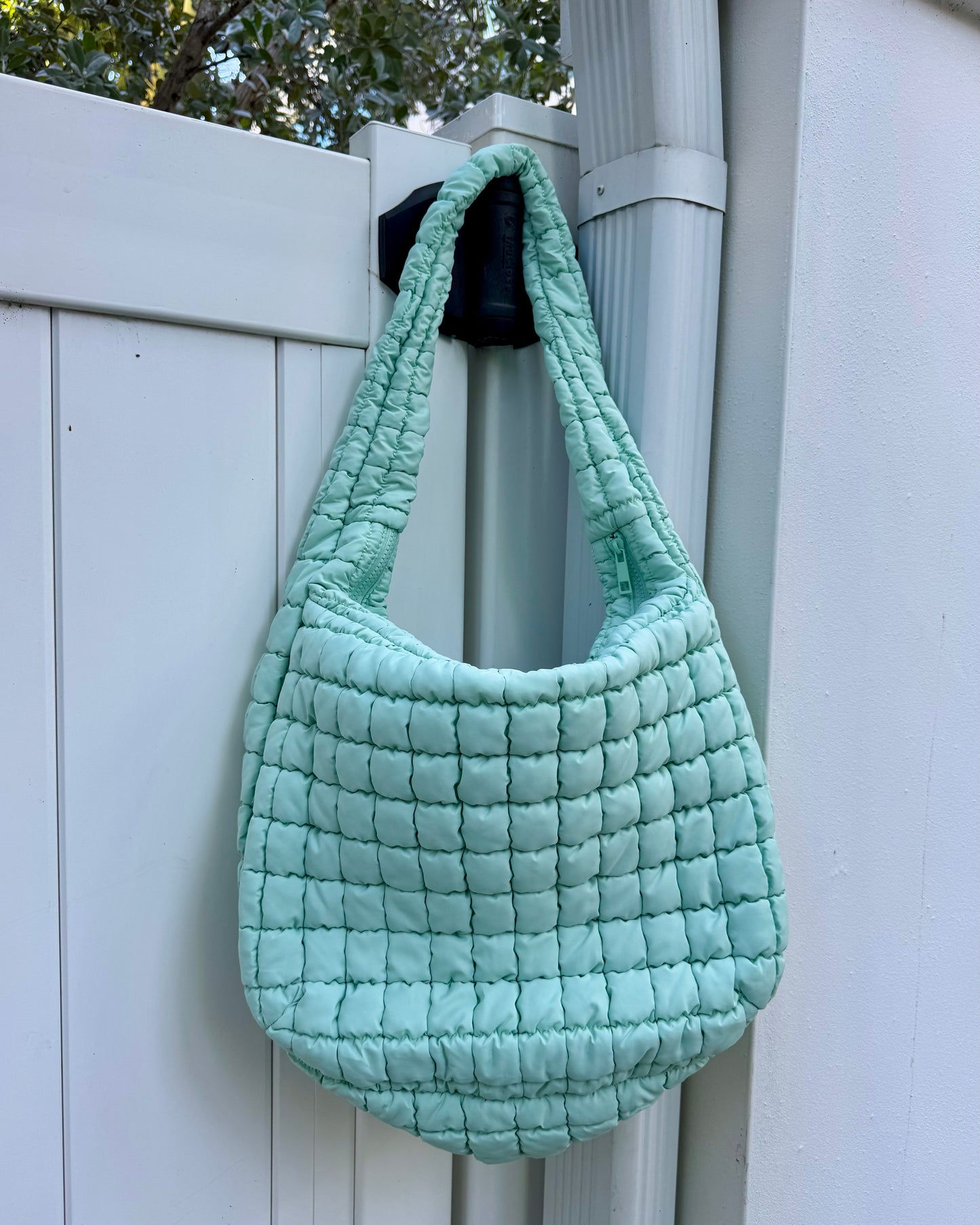 Black Friday: Seafoam Puffy Quilted Nylon Large Shoulder Bag