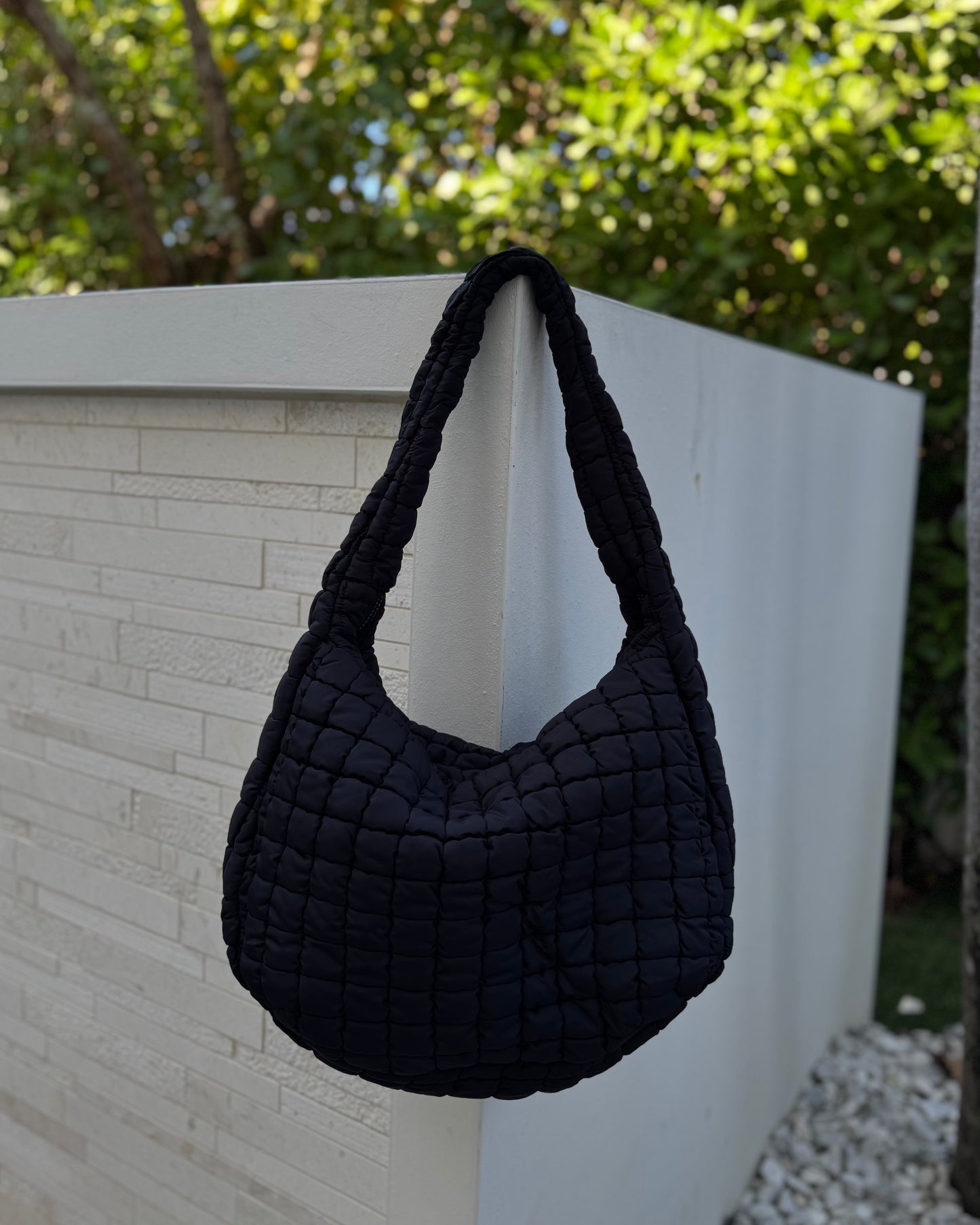 Black Friday: Black Puffy Quilted Nylon Large Shoulder Bag