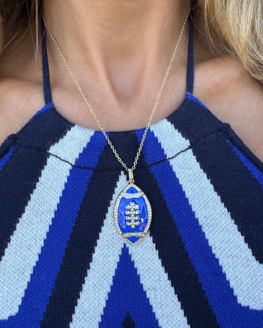 Blue/Gold Rhinestone Enamel Football Necklace