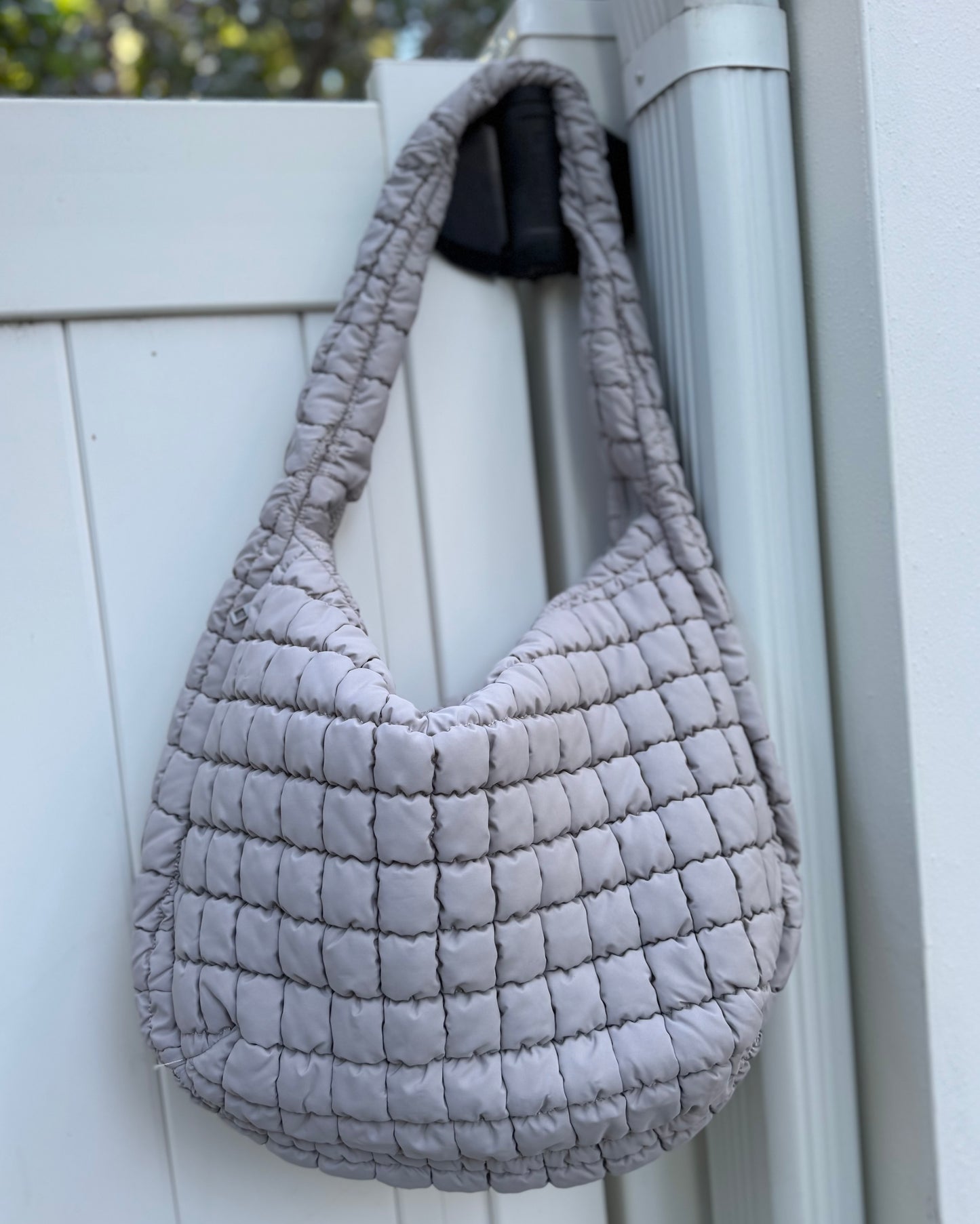 Black Friday: Gray Puffy Quilted Nylon Large Shoulder Bag