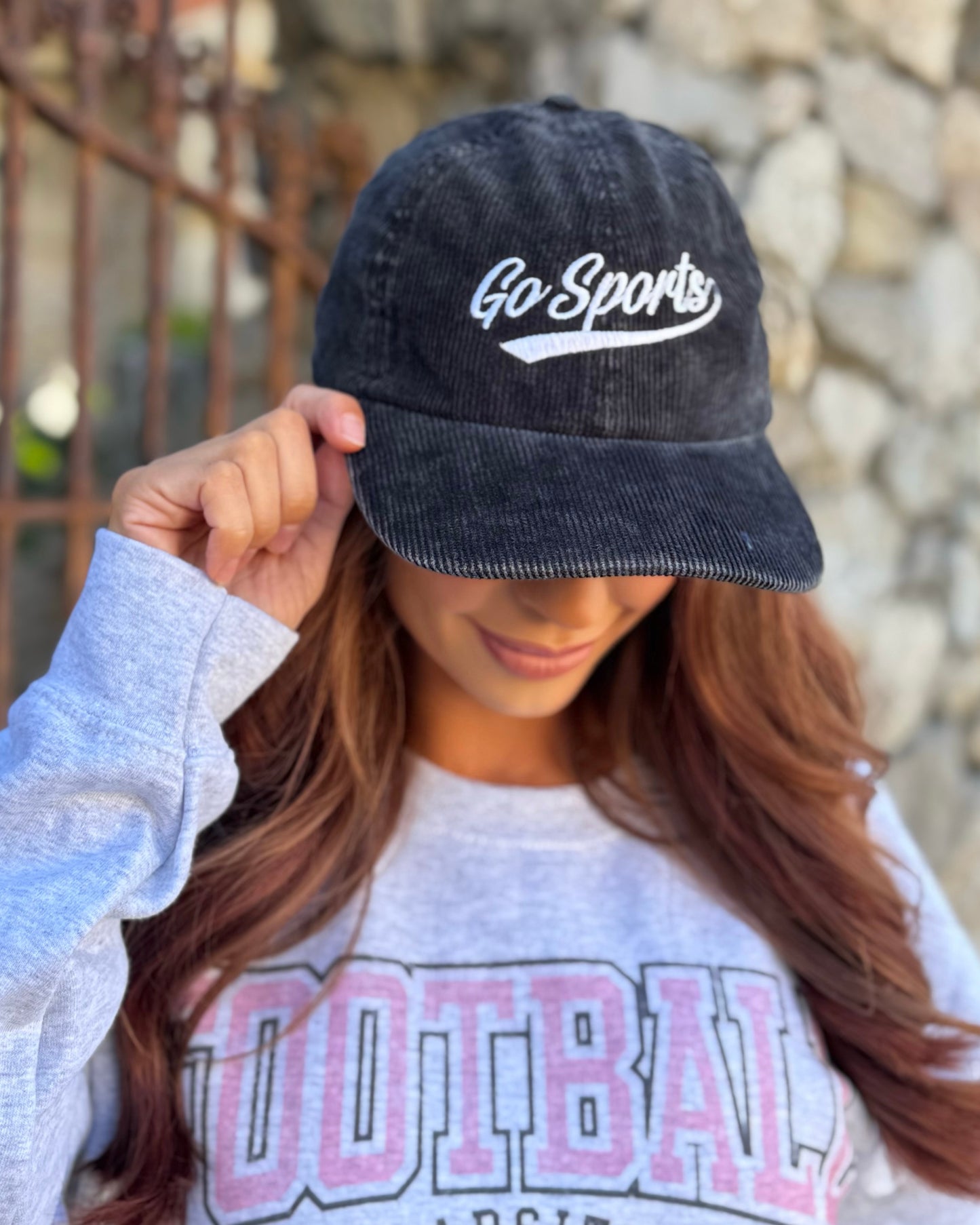 Black Gameday Go Sports Embroidered Corduroy Cap