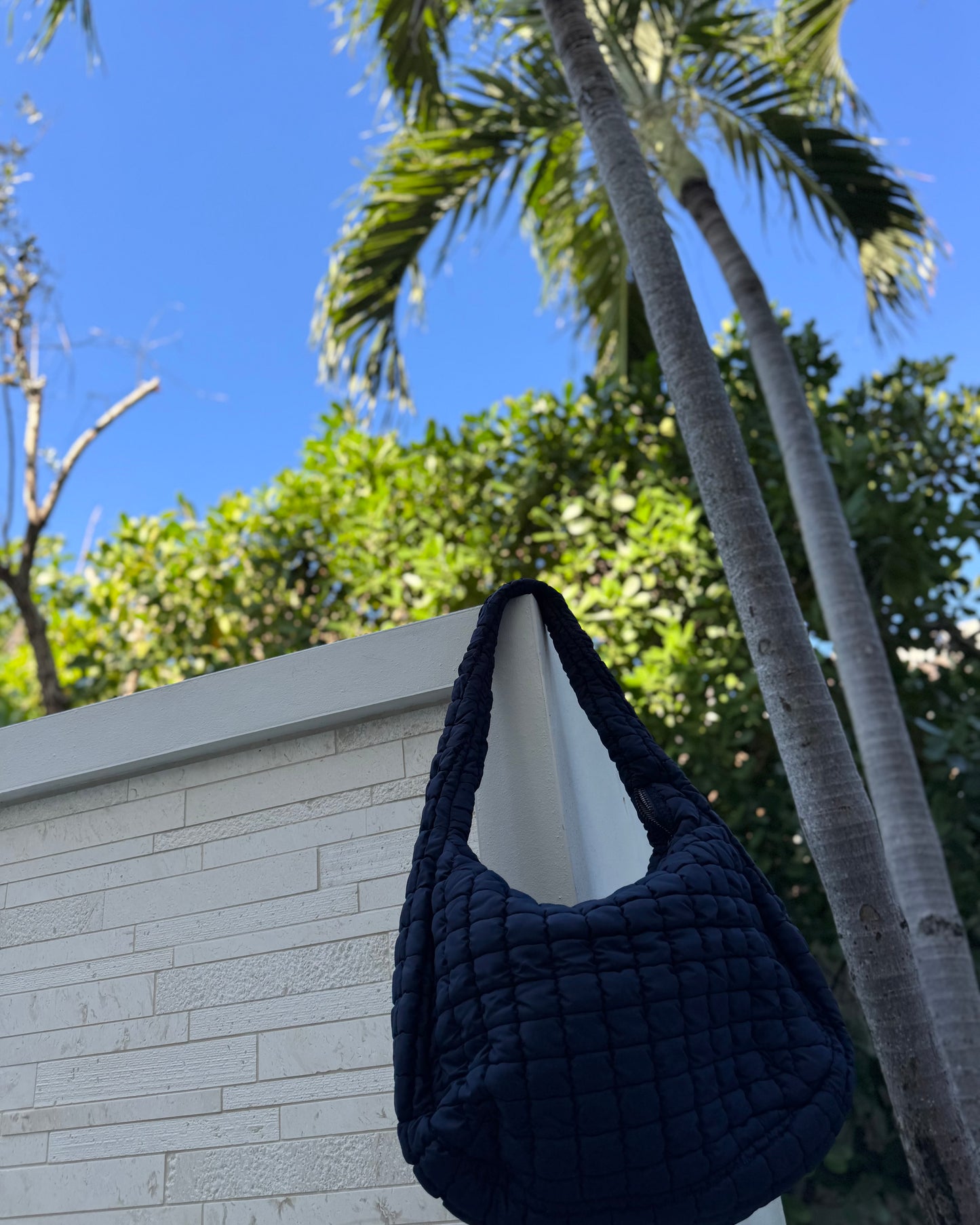 Black Friday: Navy Puffy Quilted Nylon Large Shoulder Bag