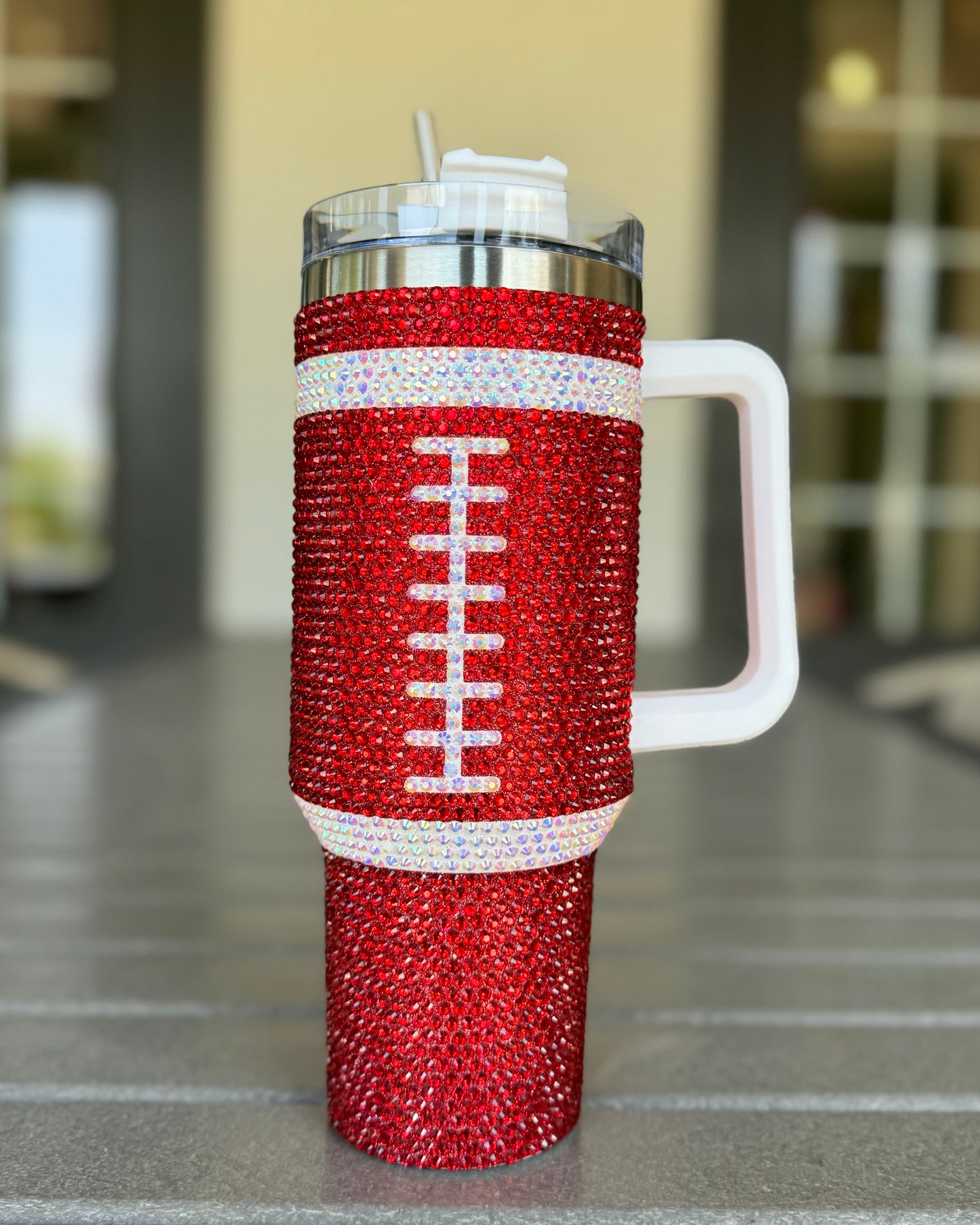 Pre-Order: Crystal RED "Team Spirit" FOOTBALL 40 Oz. Tumbler (Ships Approx. 7/15) - Live Love Gameday®