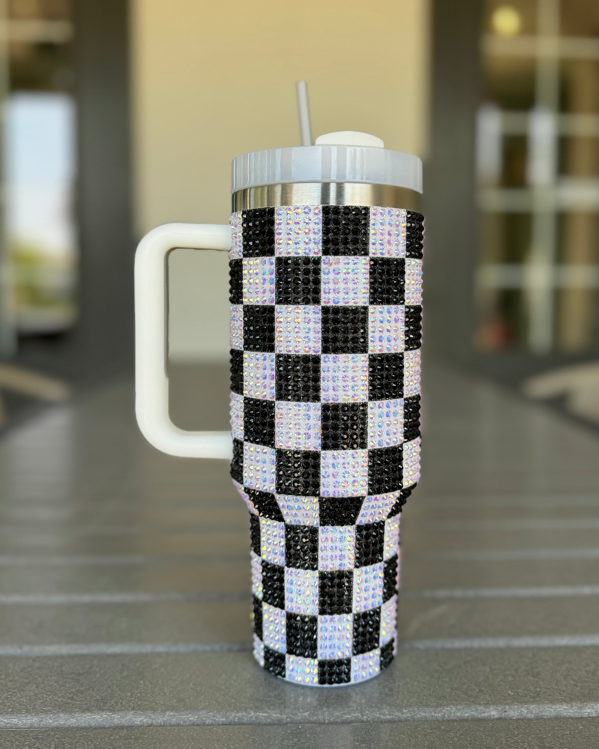 Pre-Order: Crystal Black & White Checkered 40 Oz. Tumbler (Ships Approx. 7/15) - Live Love Gameday®