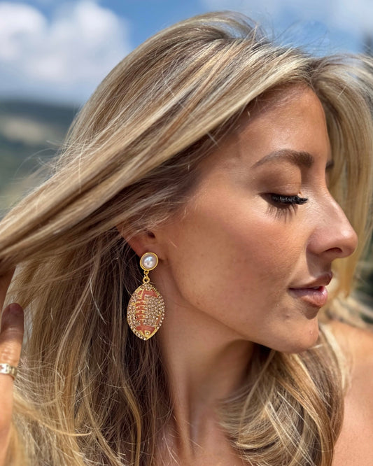 Muted Burnt Orange/Blush Pink & Gold Pearl Hanging “Football” Earrings