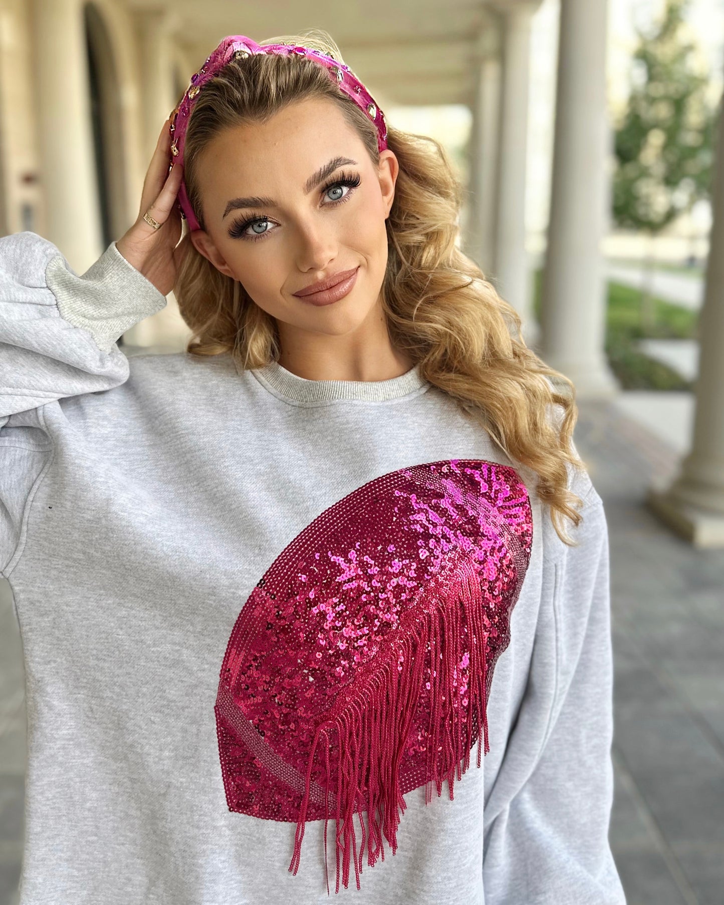 Gray/Hot Pink Sequin Fringe Football Pullover (Ships 10/20) - Live Love Gameday®