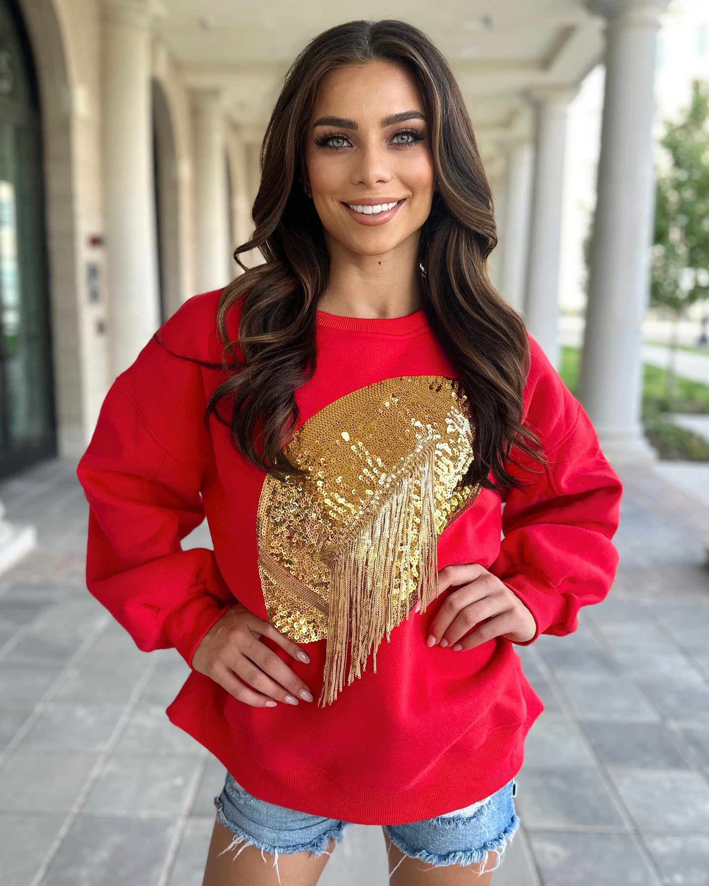 Red/Gold Sequin Fringe Football Pullover (Ships 10/20) - Live Love Gameday®