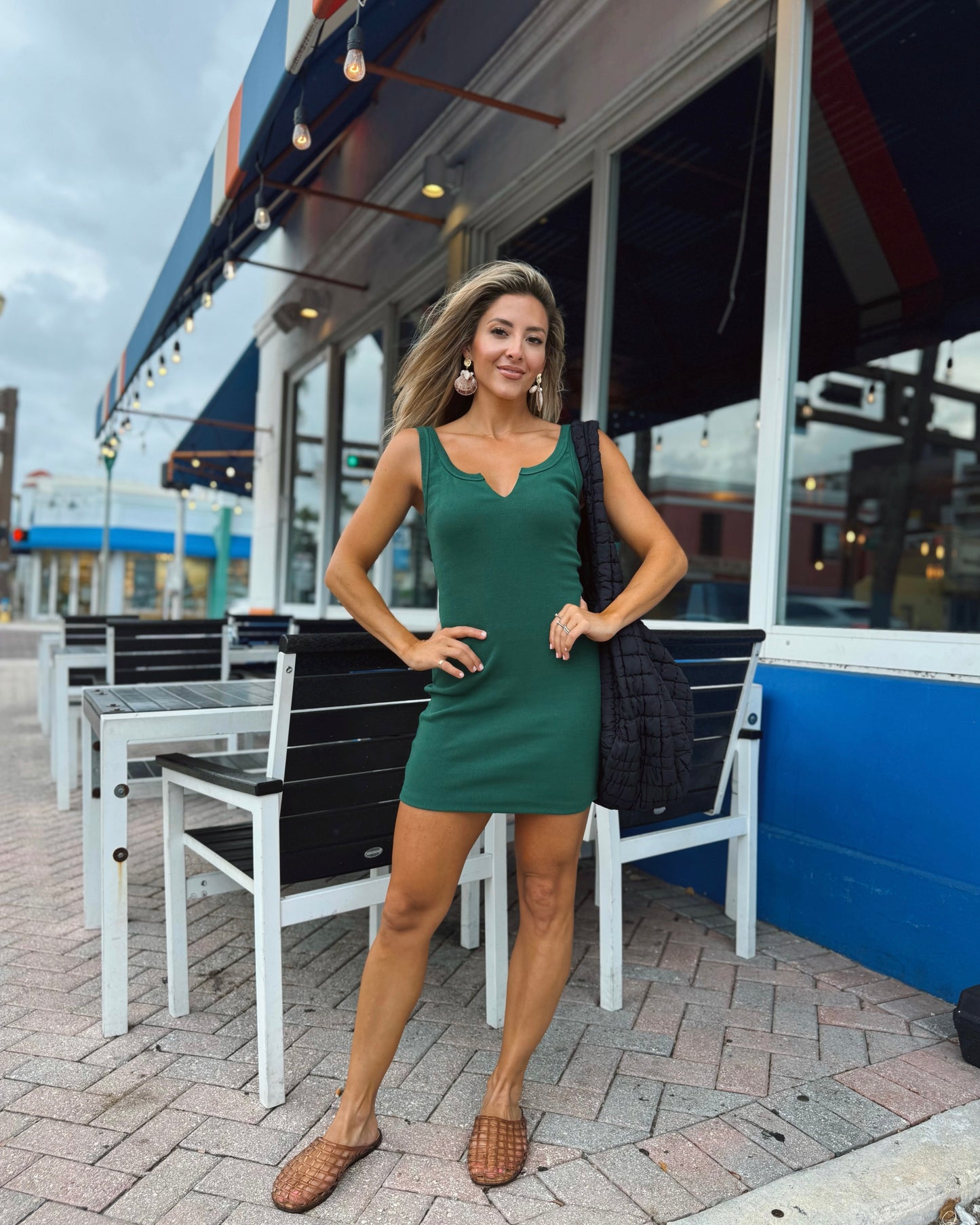 Black Friday: Green Slit Ribbed Mini Dress