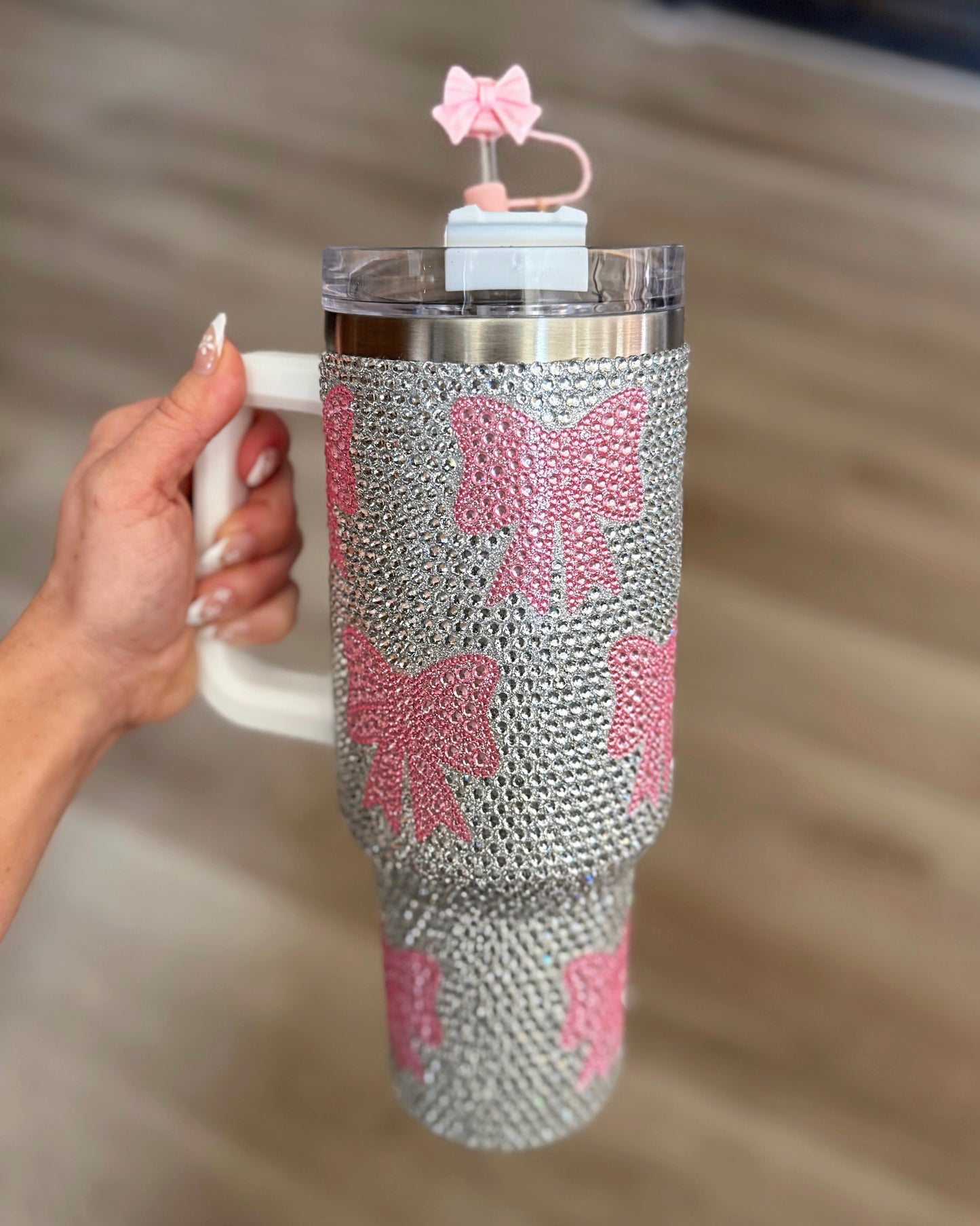 Crystal "Pink Bow" Hot/Cold Tumbler