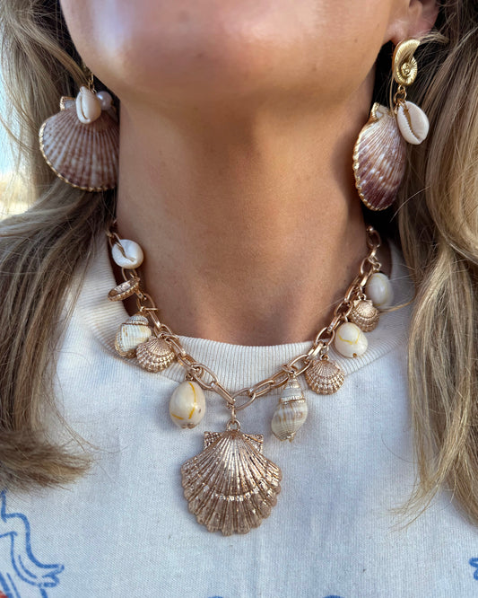 Matte Gold + Ivory Seashell Embellished Charm Necklace