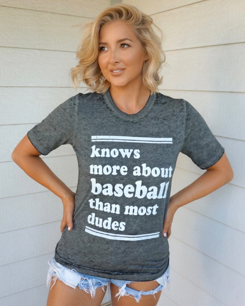 ACID WASH Knows More About Baseball Than Most Dudes Black Acid-Dipped Tee - Live Love Gameday®