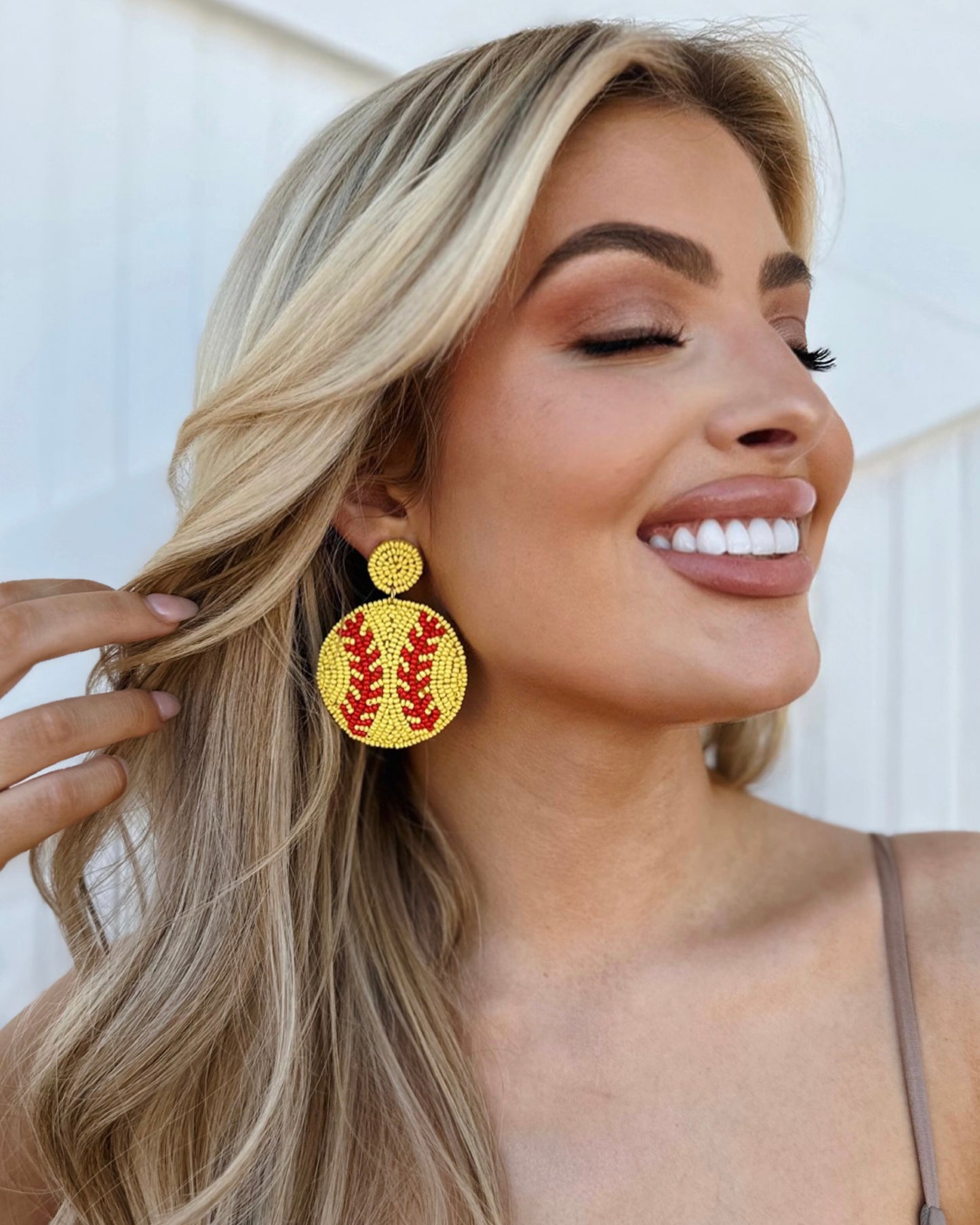 Round Beaded Softball Yellow/Red Earrings - Live Love Gameday®